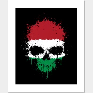 Chaotic Hungarian Flag Splatter Skull Posters and Art